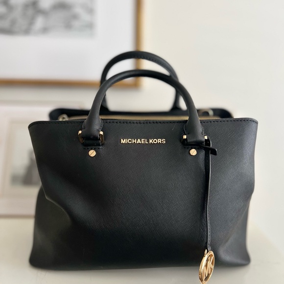 Michael Kors Handbags - Michael Kors Black Saffiano Satchel with Gold Hardware